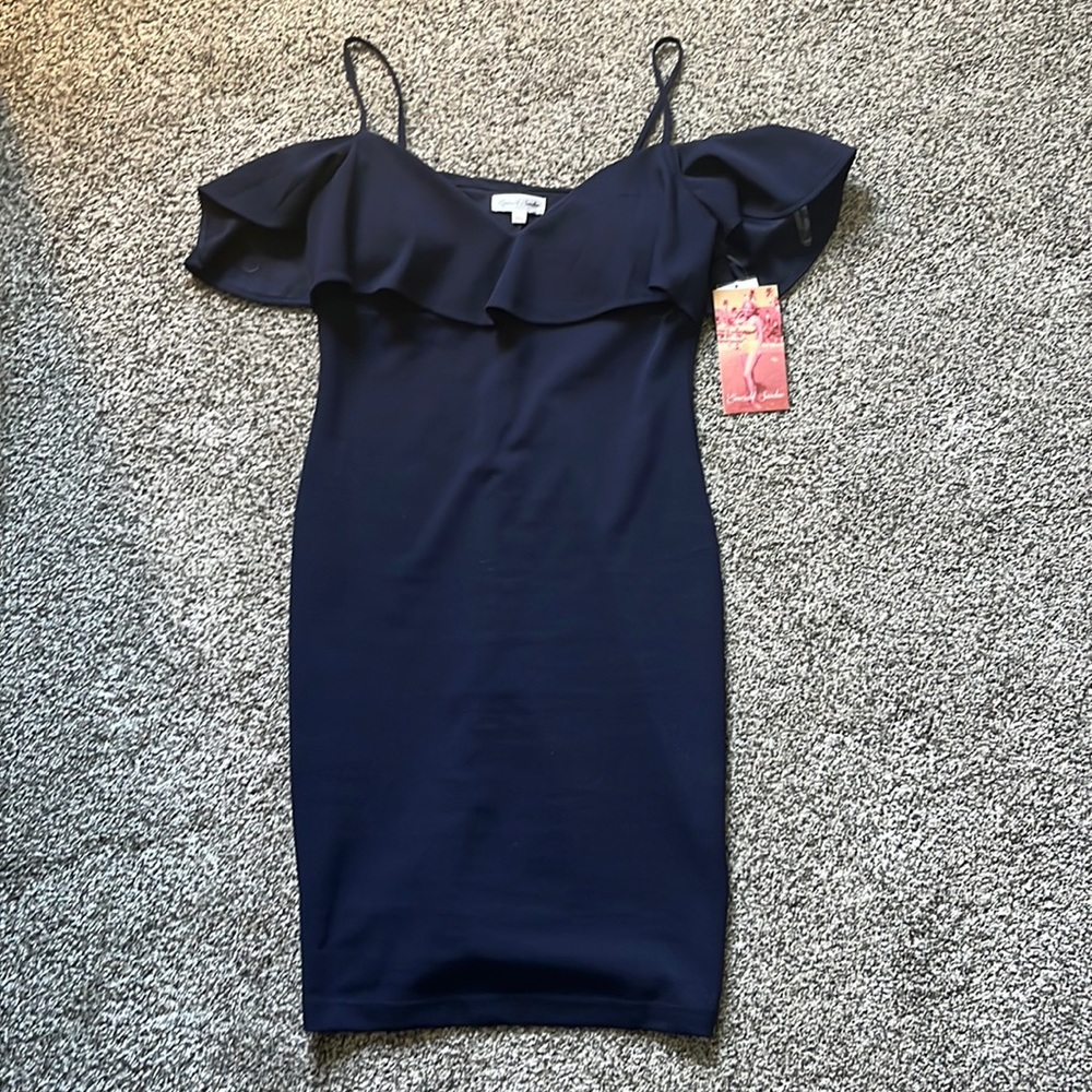 Navy blue off-shoulder dress